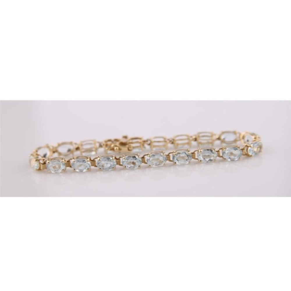 14k Solid Gold Blue Aquamarine Tennis Bracelet